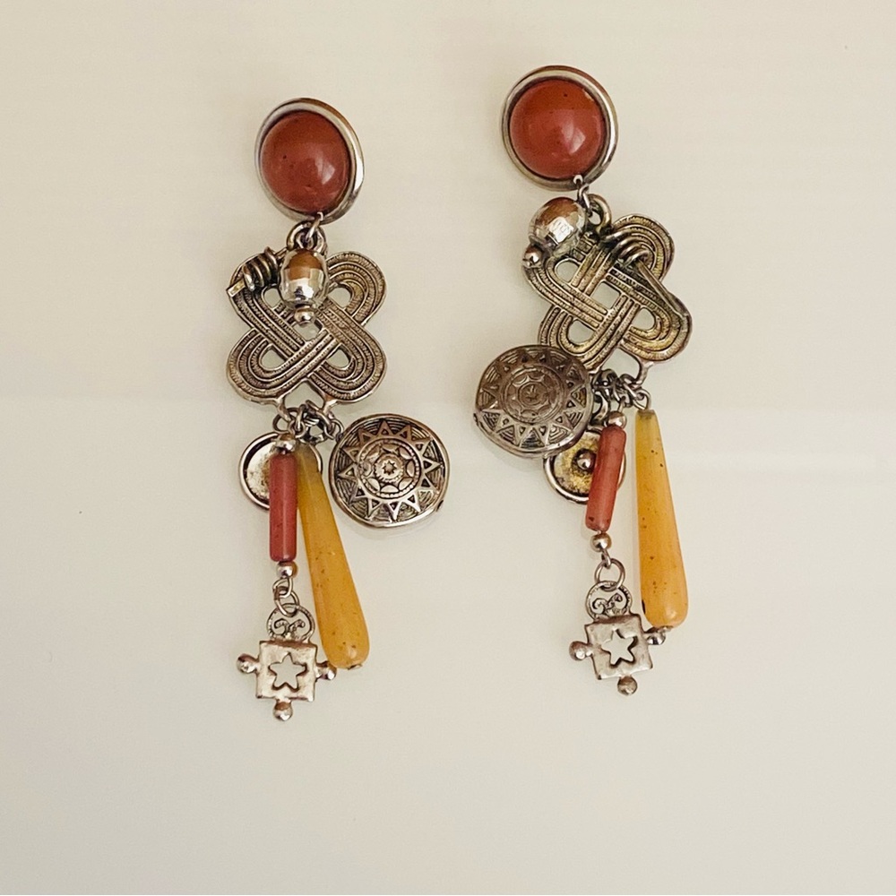 Boutique 90’s Vintage Silver/ Rusty Brown/Yellow Earrings